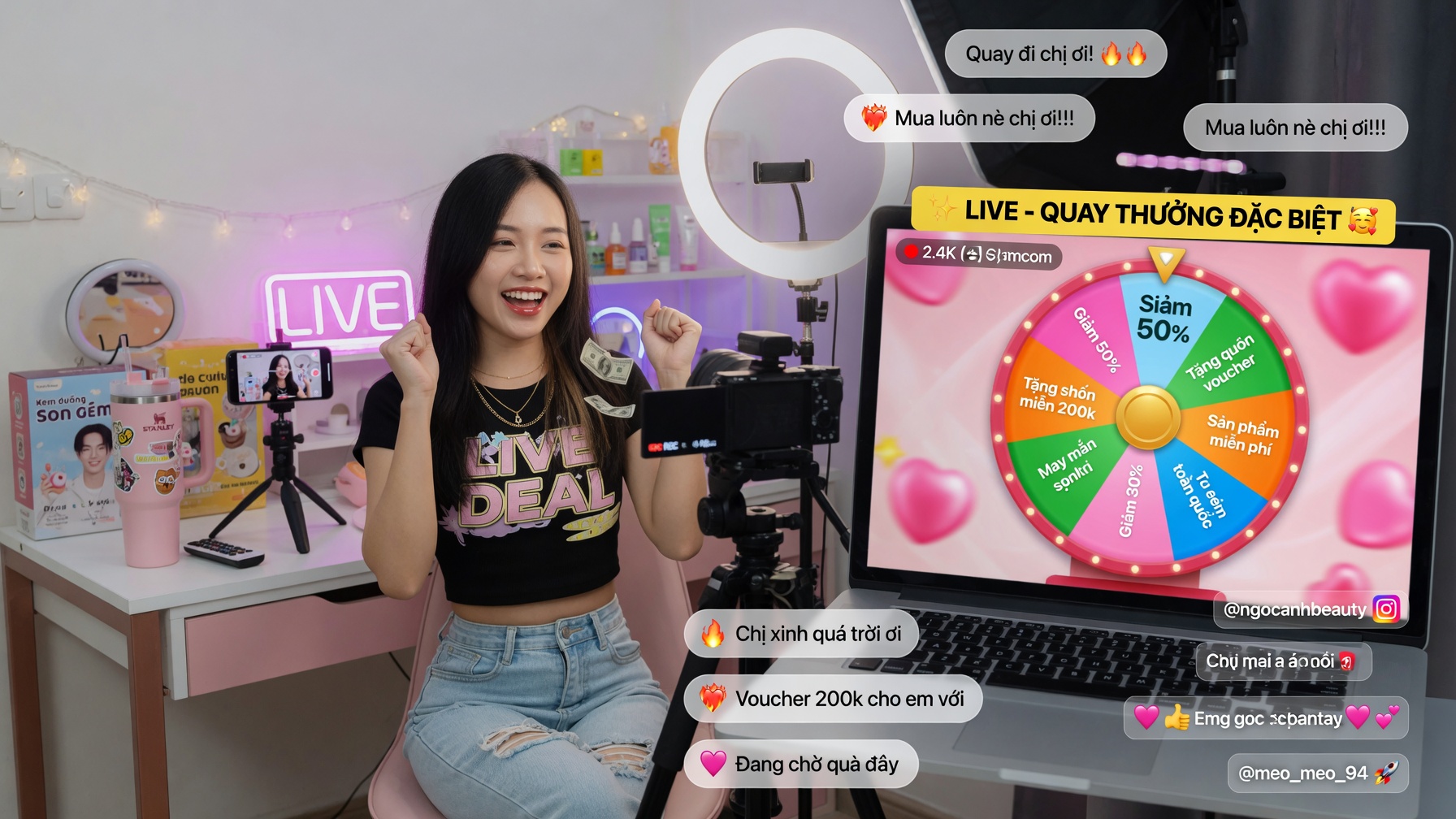 Dùng vòng quay random trong livestream bán hàng