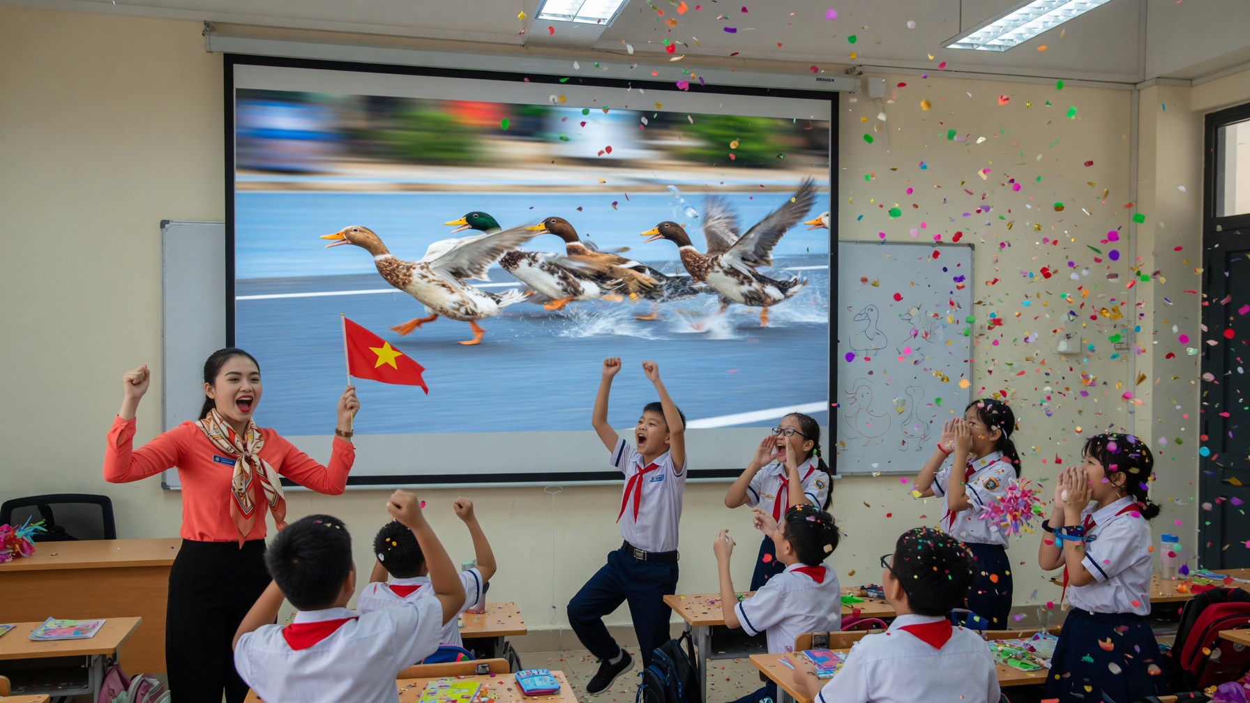 Học sinh hào hứng khi giáo viên dùng game đua vịt may mắn