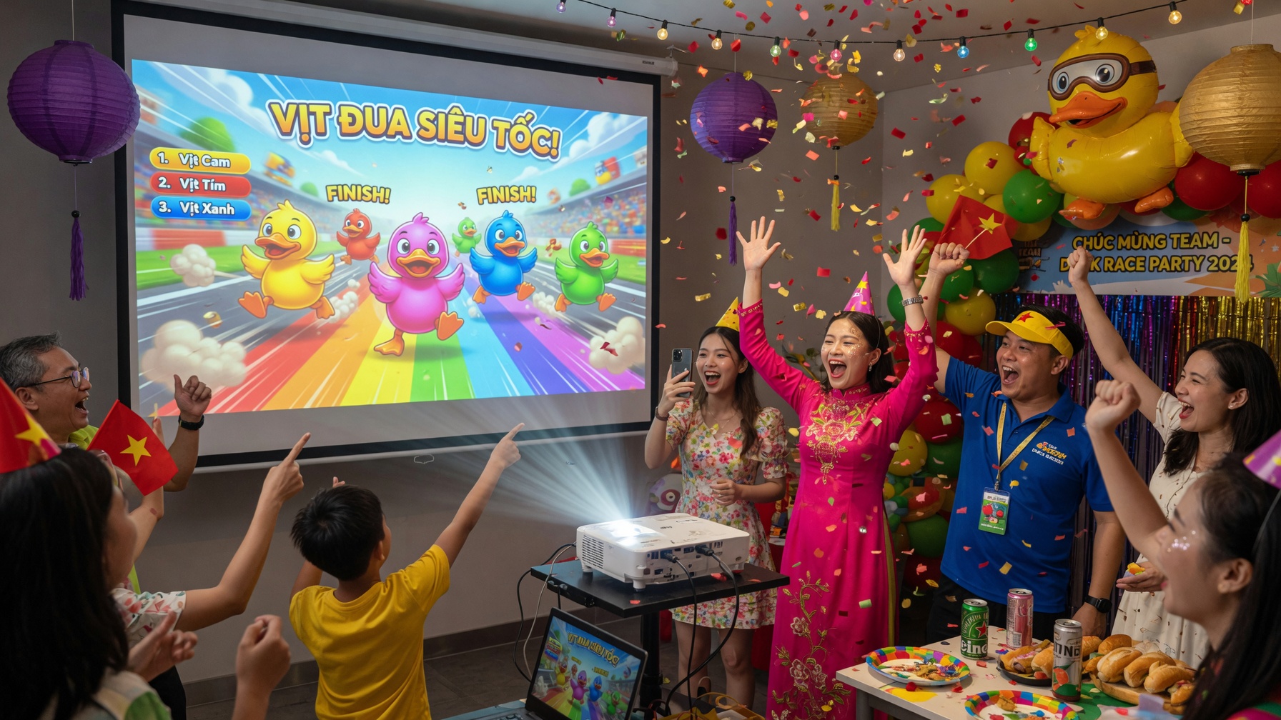 Game đua vịt đang đua trong tiệc team building