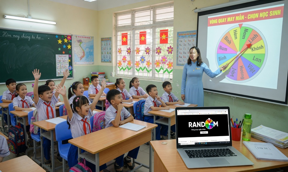 Giáo viên chọn vòng quay random để gọi tên học sinh