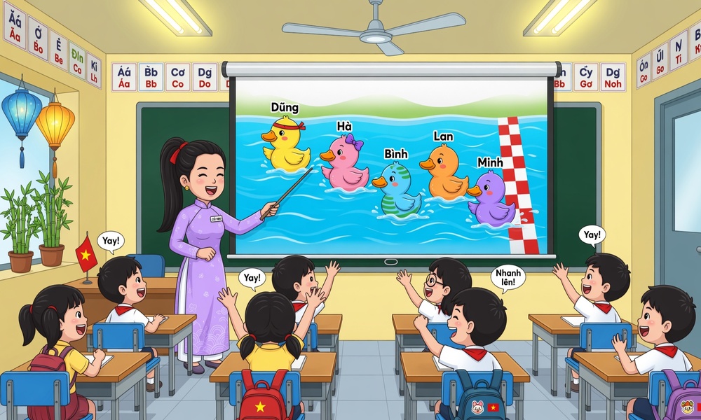Giáo viên sử dụng game đua vịt gọi học sinh lên trả bài