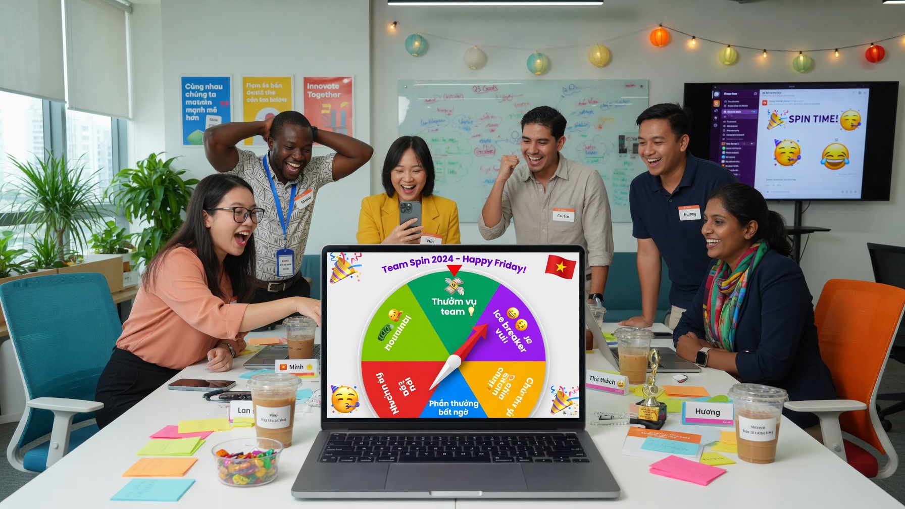 Ý tưởng sáng tạo dùng vòng quay random trong team building văn phòng