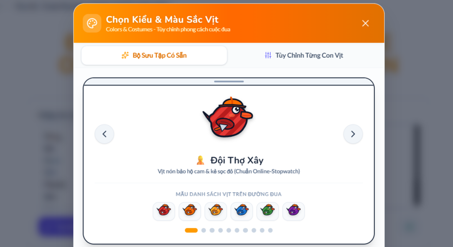Thay đổi giao diện vịt đua
