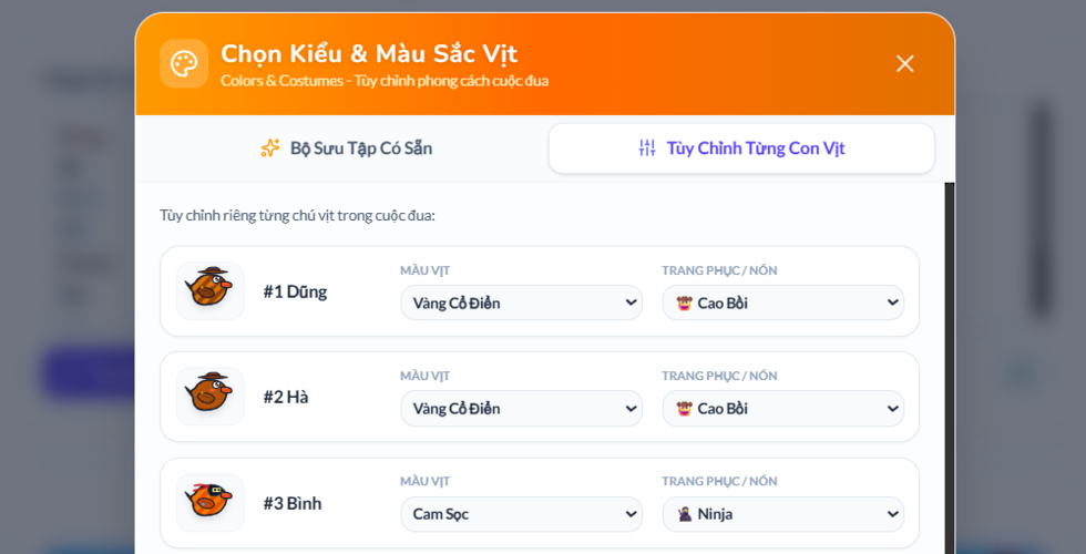 Tùy chỉnh thời gian đua
