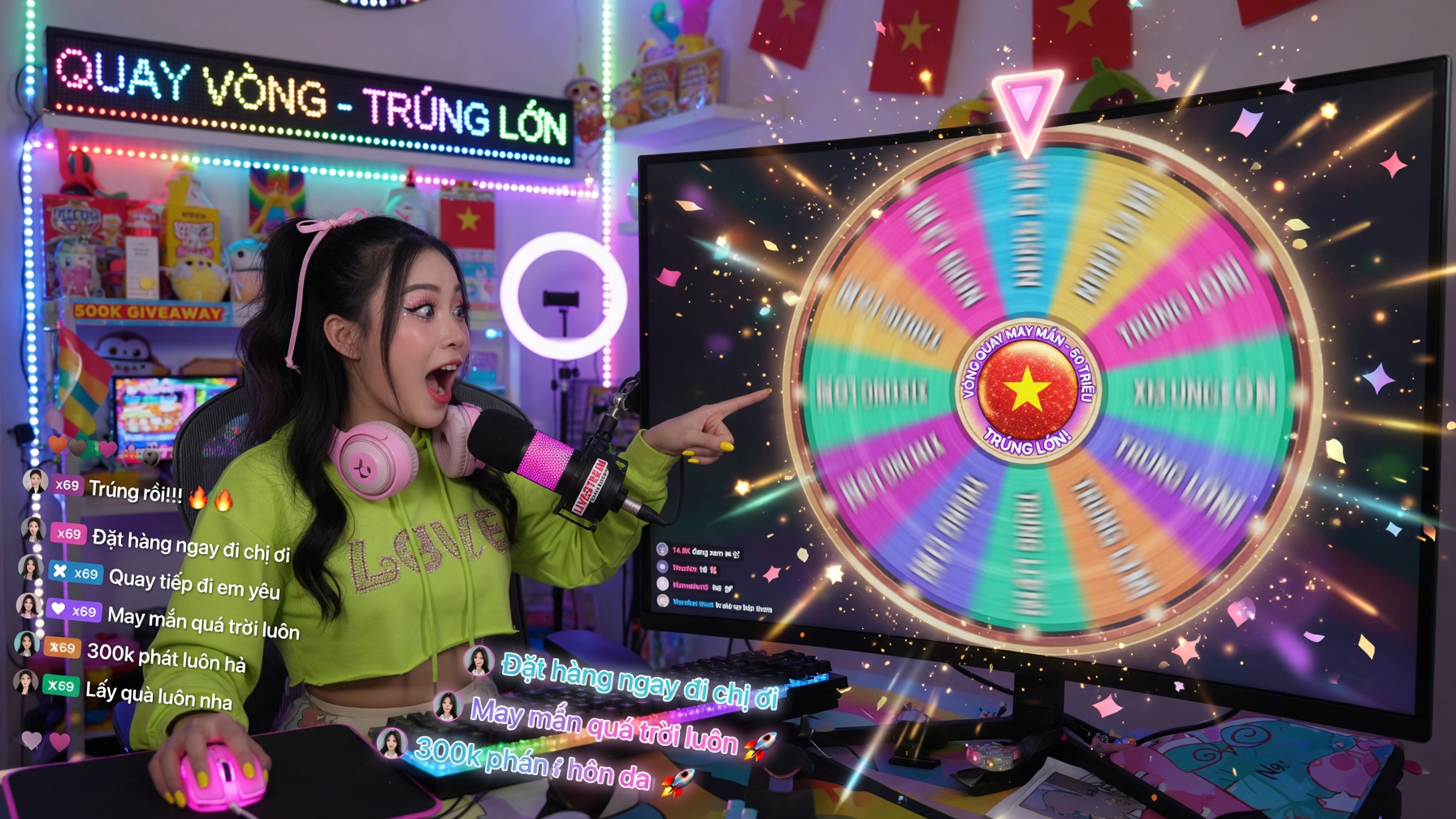 Vòng quay random đang quay trong livestream bán hàng