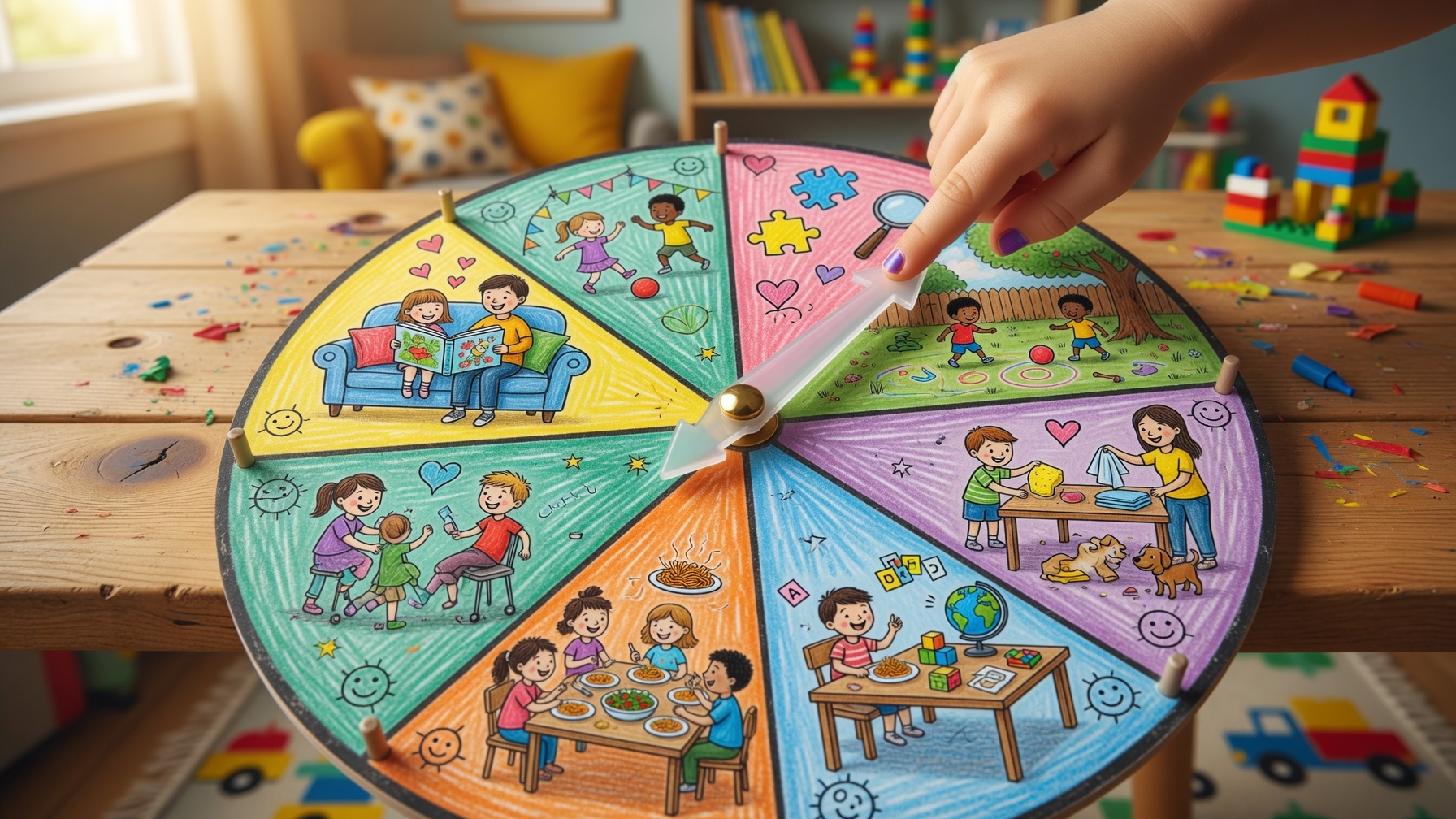 Vòng quay random với các hoạt động gia đình giúp dạy con trách nhiệm và gắn kết