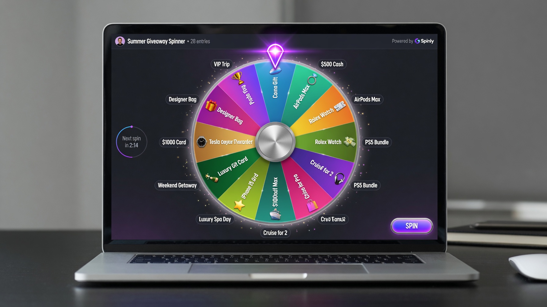 Vòng quay random được tùy biến đẹp mắt hiện đại trên màn hình laptop